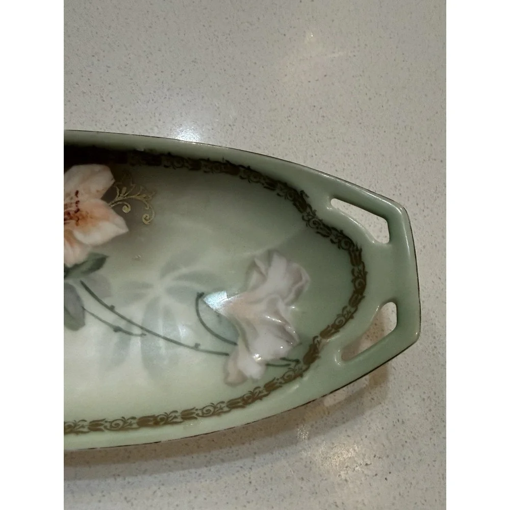 Vintage RS Tillowitz Silesia Dish‎ Rose Relish Oval  Cutout Handles Small